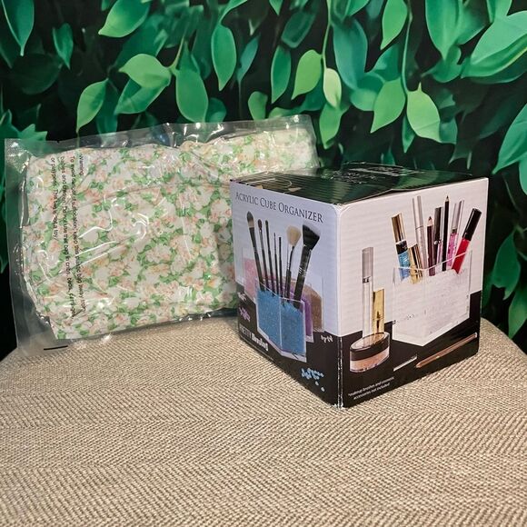 💎 Acrylic Makeup Brush Holder with Sparkle Beads + 2 Bonus Makeup Bags - New - Picture 2 of 6